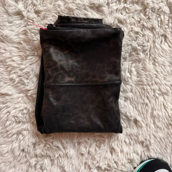 Spanx Metallic Leopard Print Leggings Brown & Black - Women's Size Medium - Picture 2 of 6